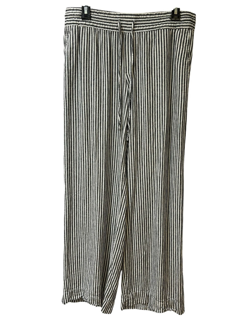 a new day Black & White Vertical Stripe Linen Blend Wide Leg Pants-M